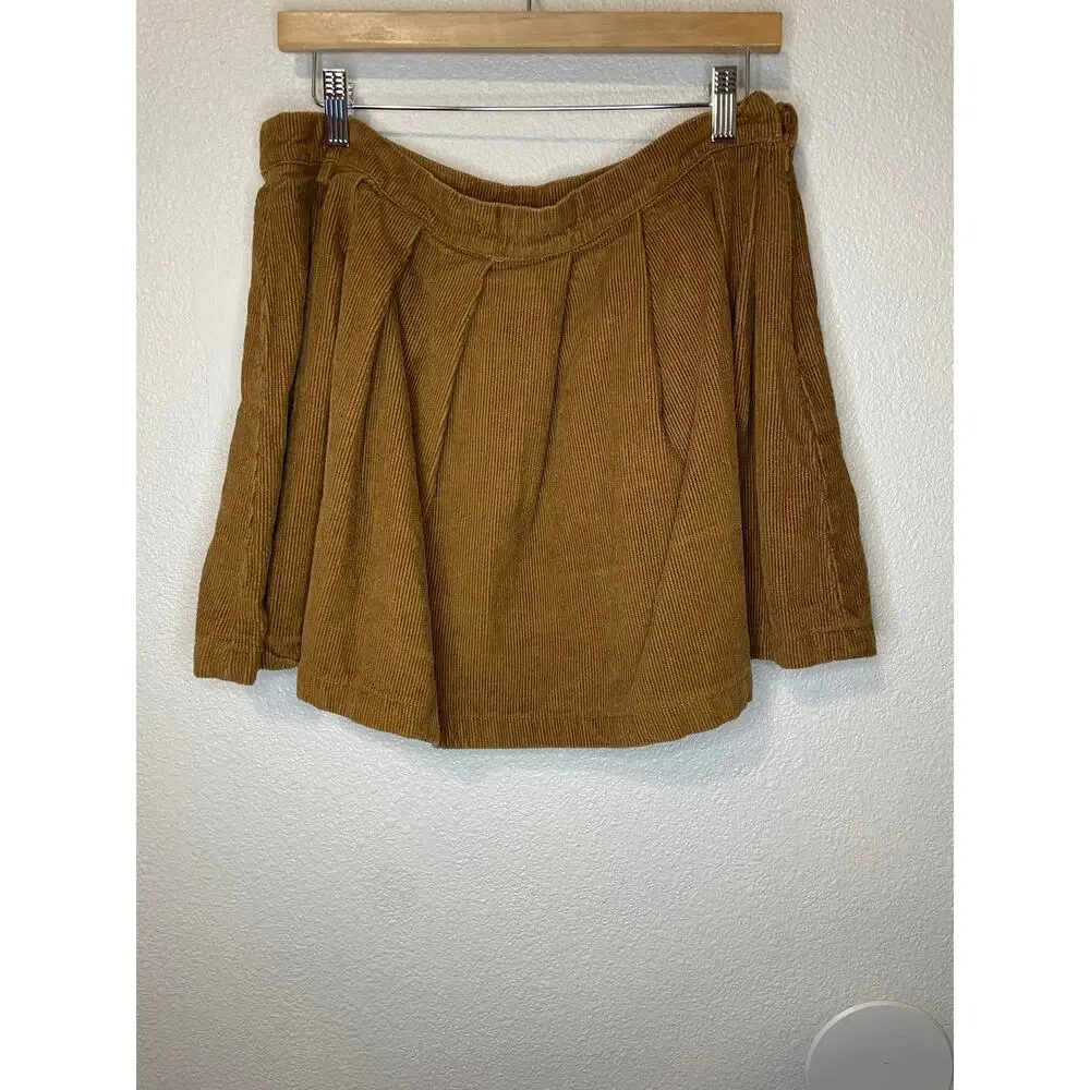 Forever 21 Y2K Boho Brown Corduroy Classic Mini Pleated Skater Skirt Size XL